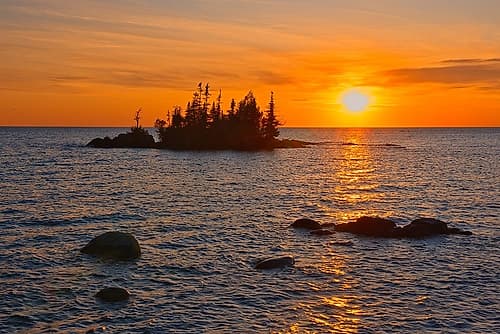 Canada-Ontario-Lake Superior Provincial Park Islands in Lake Superior at sunrise Art Print